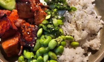 Teriyaki Salmon Bites with Coconut Rice